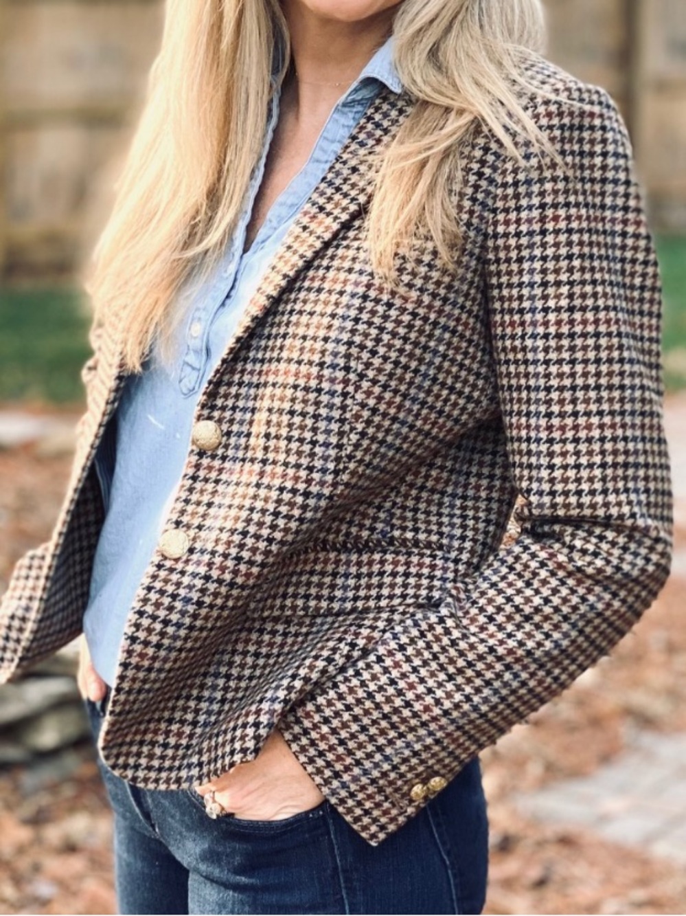 J. Crew Houndstooth Tailored Blazer in Black, White & Red